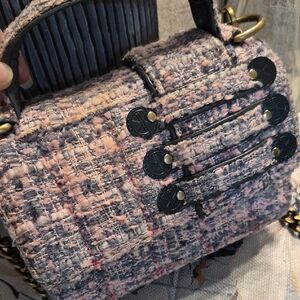KOORELOO Stylish Pink Tweed Top-Handle Convertible Crossbody